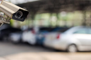 cámara de videovigilancia en un parking de automóviles