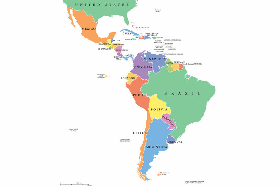mapa con los países de América Latina