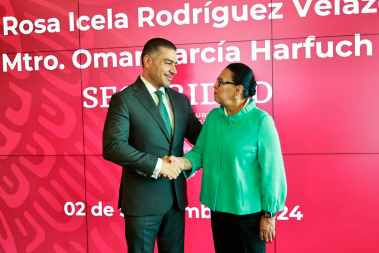 Omar García Harfuch y Rosa Icela Rodríguez en la mesa de transición de la SSPC. Fotografía: red social X.