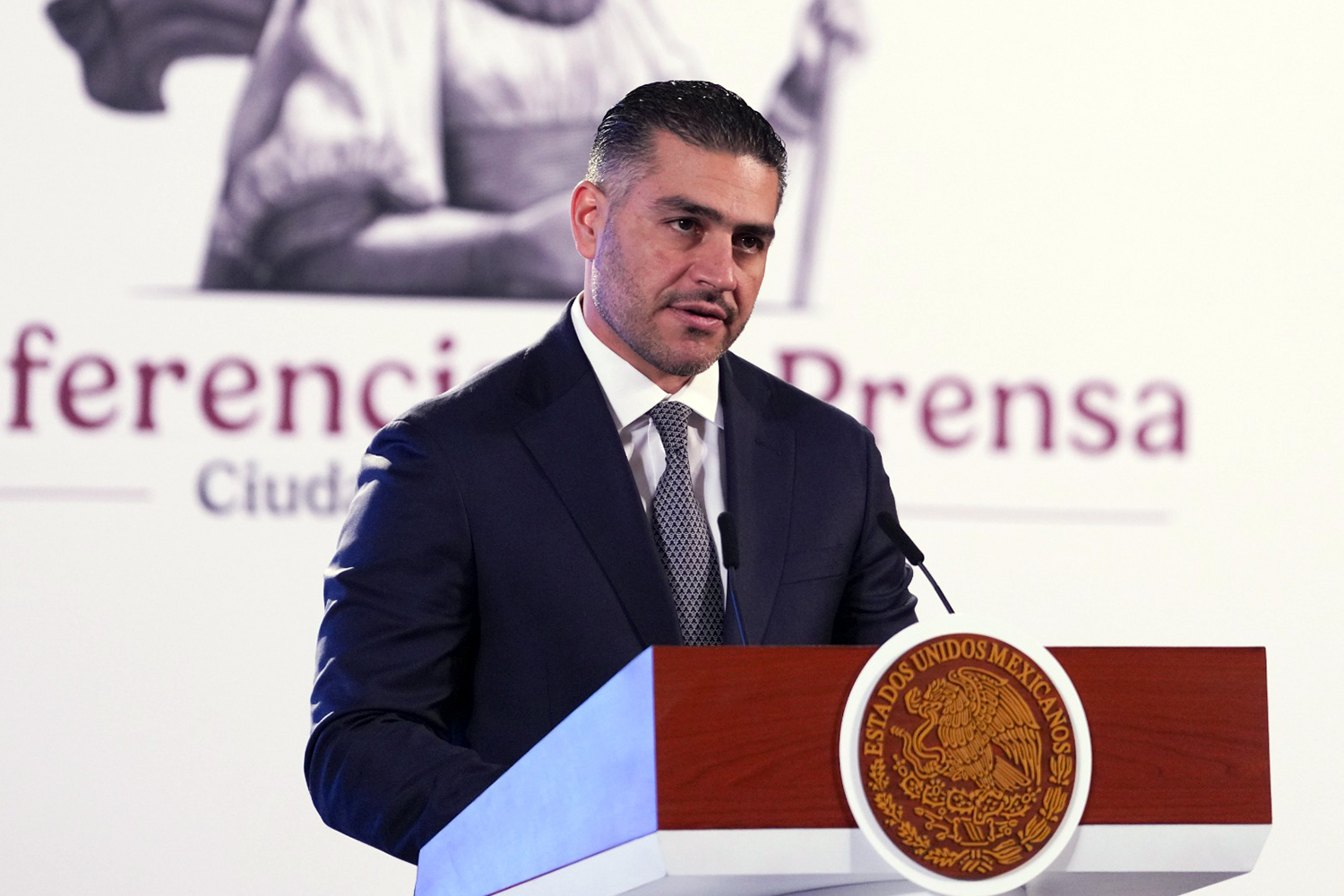 Omar García Harfuch, secretario de Seguridad y Protección Ciudadana de México, durante la presentación de la Estrategia Nacional de Seguridad