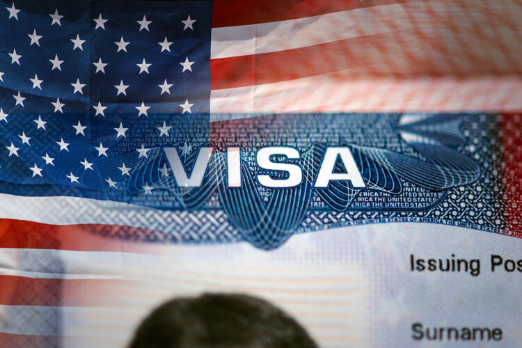 bandera de Estados Unidos con la palabra visa