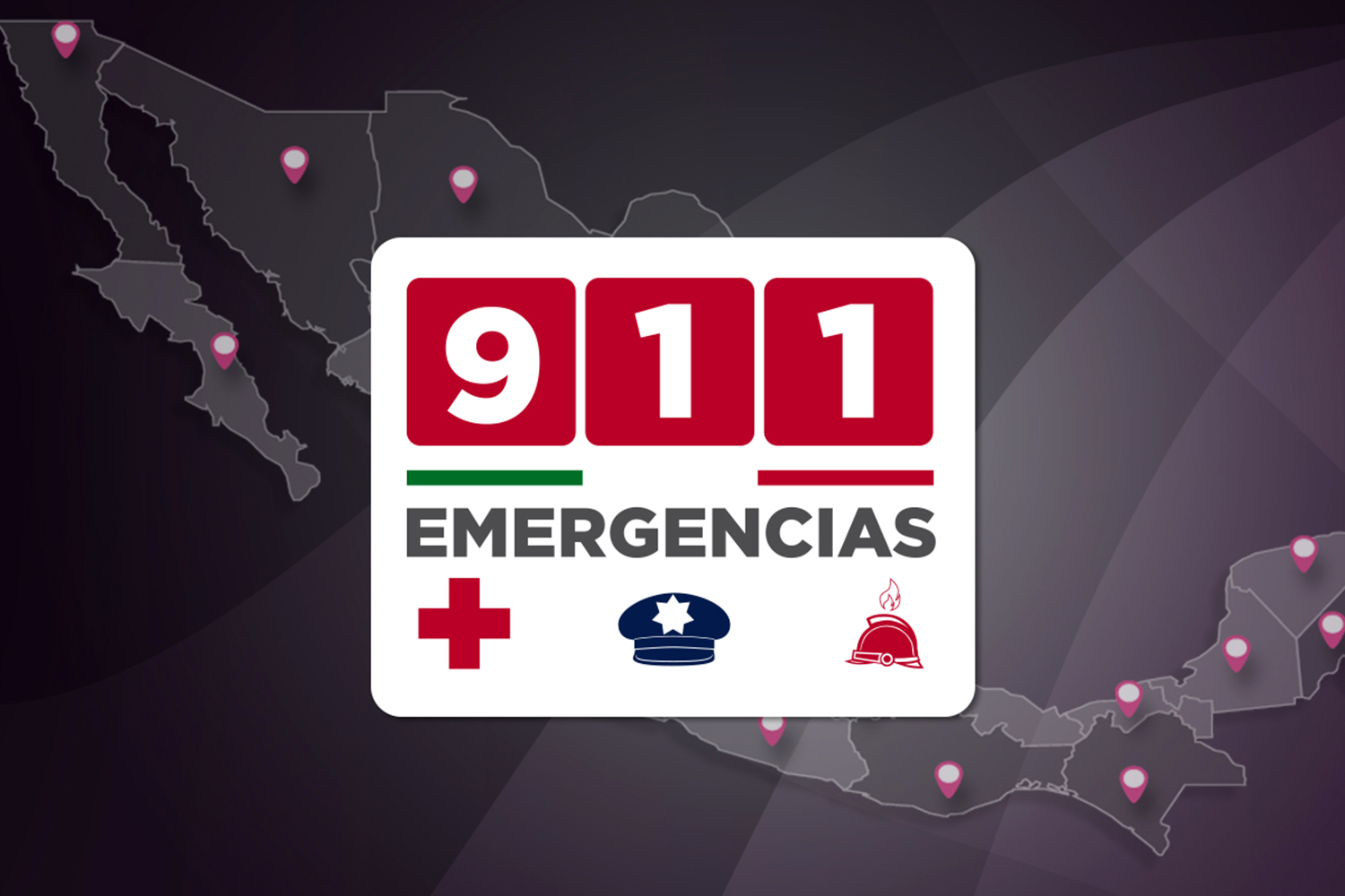 cartel del número de emergencias 9-1-1 sobre el mapa de México